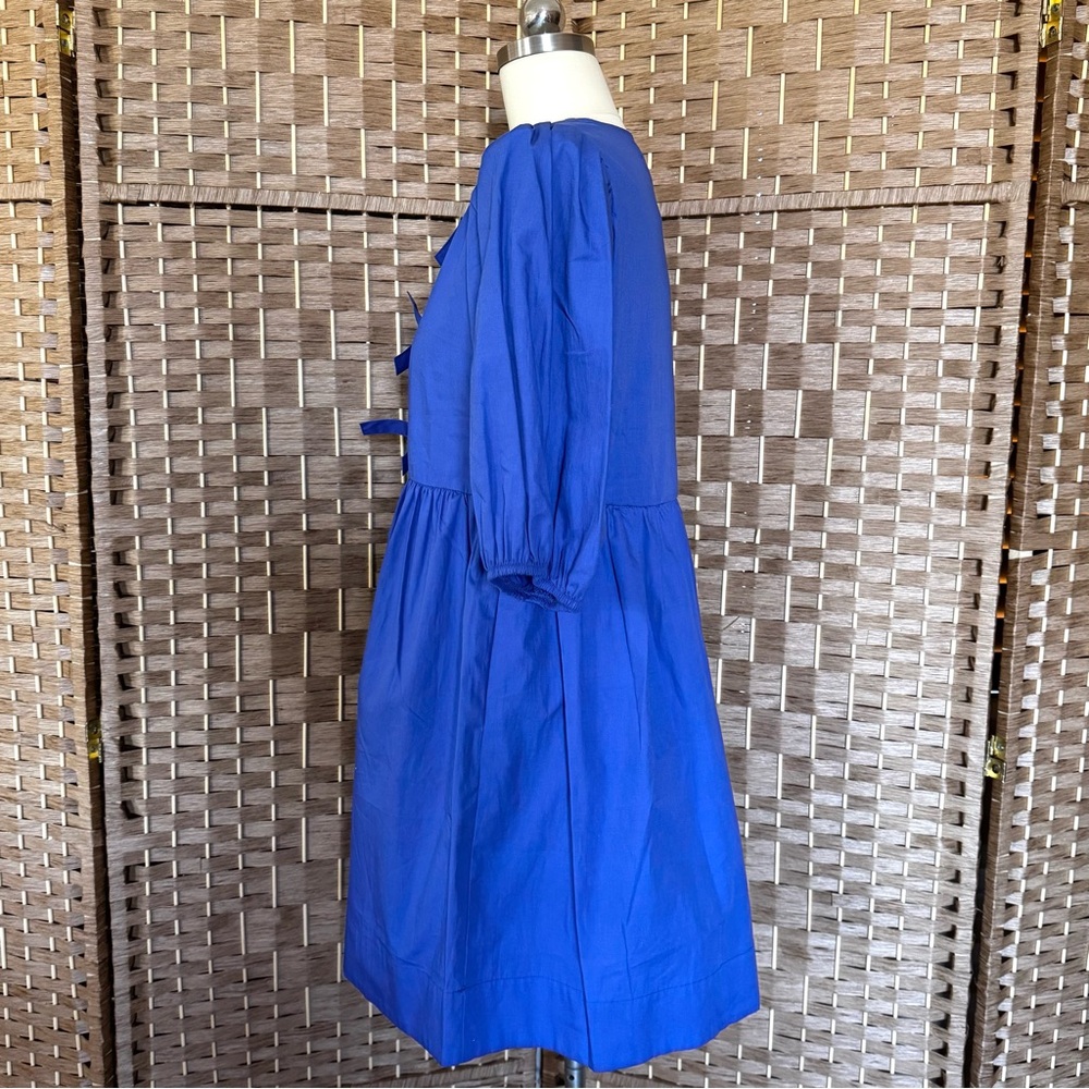 NWT blue tie-front 100% cotton popover dress S - Picture 7 of 11